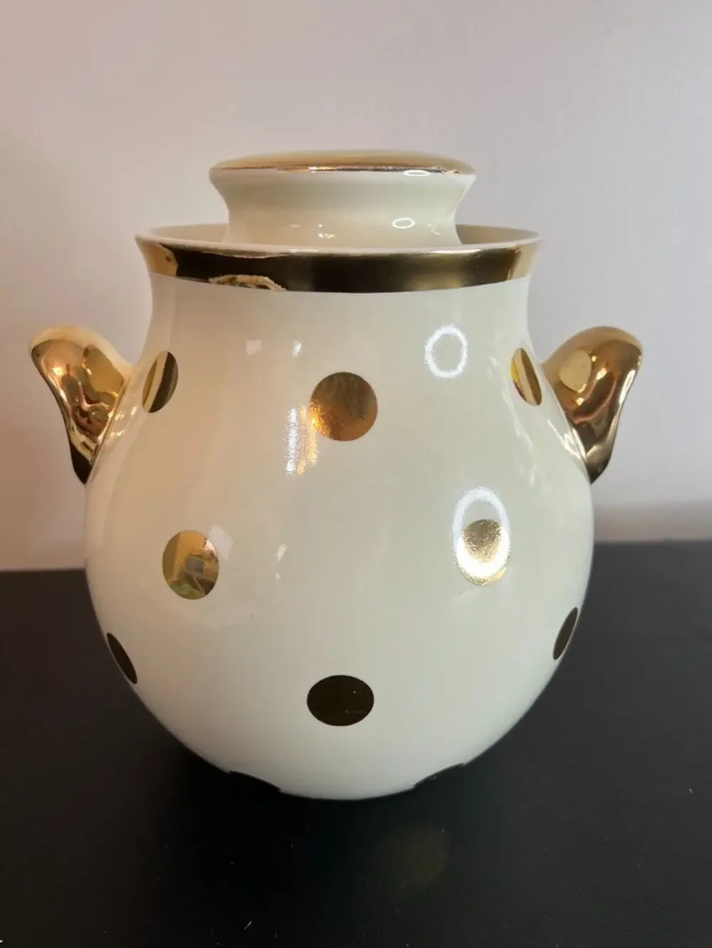 Vintage Hall Pottery Gold Dot Cookie Jar Biscuit Canister MCM Kitchen